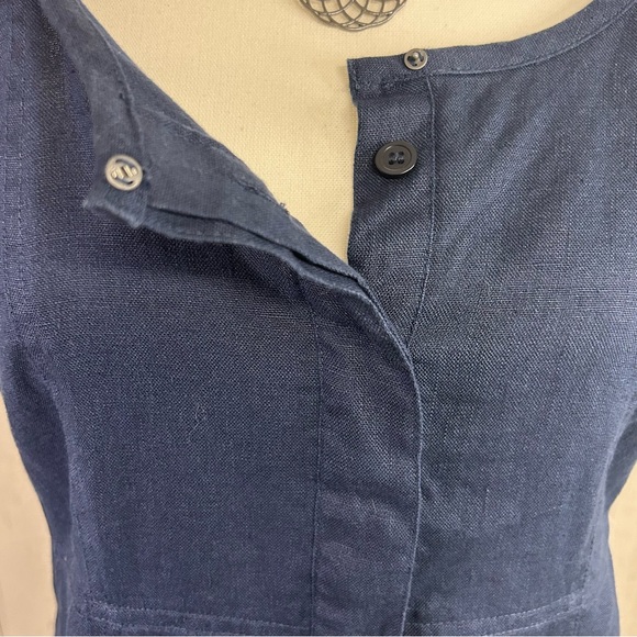 Chadwicks 100% Linen Maxi Dress Petite Size 10P Navy Lagom Minimalist Modest - Picture 4 of 7